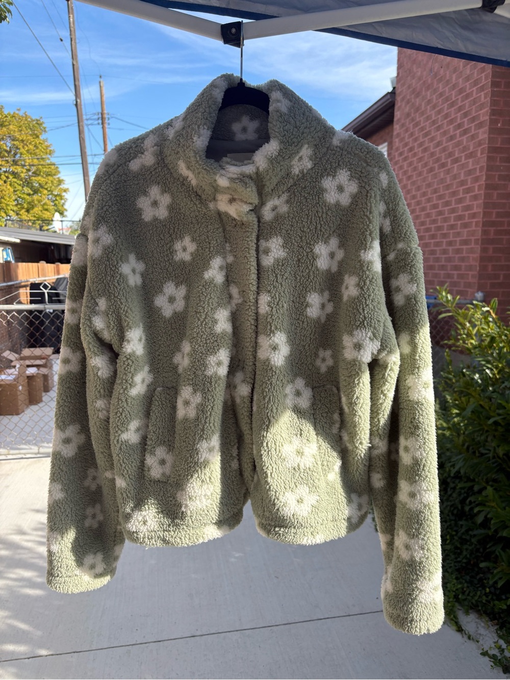 Thread & Supply Olive Green Floral Teddy Sherpa Jacket